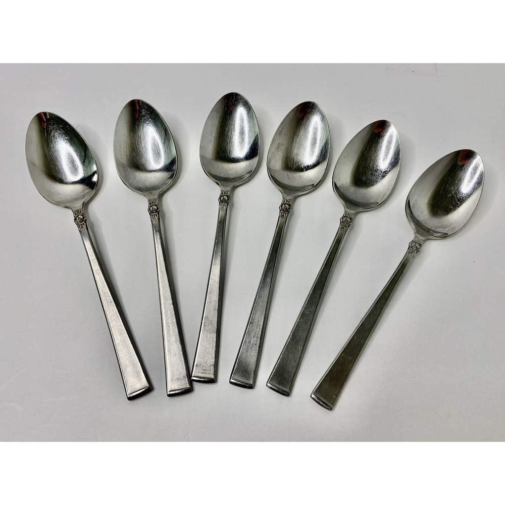 Nasco Stainless Steel Westwood Soup Spoons Lot of 6 Made in Japan Rose Floral